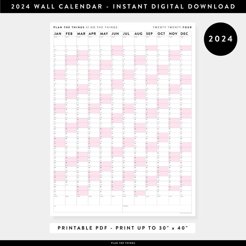 PRINTABLE 2024 Wall Calendar Digital PDF Instant Download Etsy India