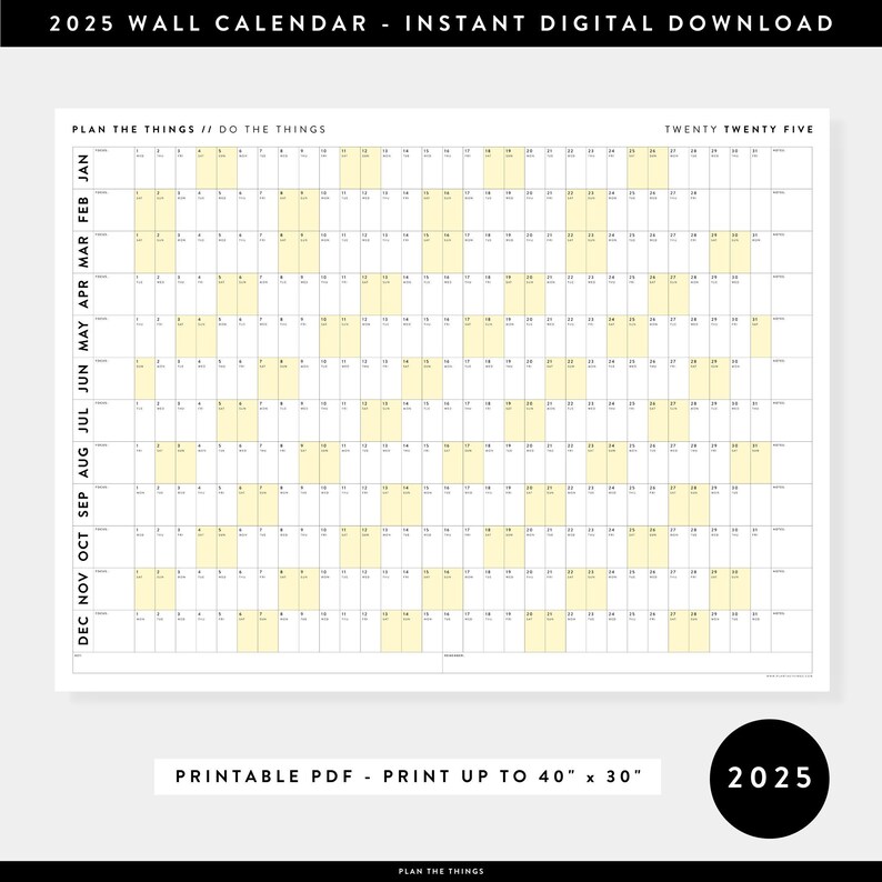 PRINTABLE 2025 Wall Calendar Digital PDF Instant Download - Etsy