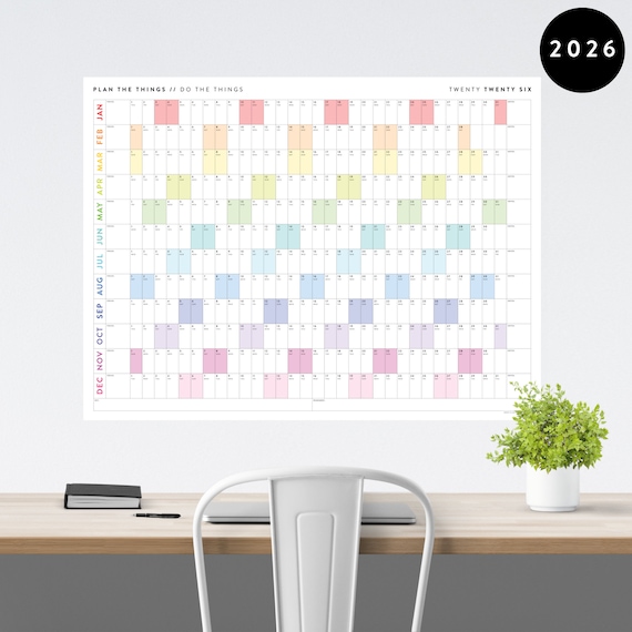 Giant 2026 Wall Calendar | 2026 Wall Planner | Annual Planner | Yearly Planner | Monthly Planner | 2026 Year Planner (Horizontal / Rainbow)