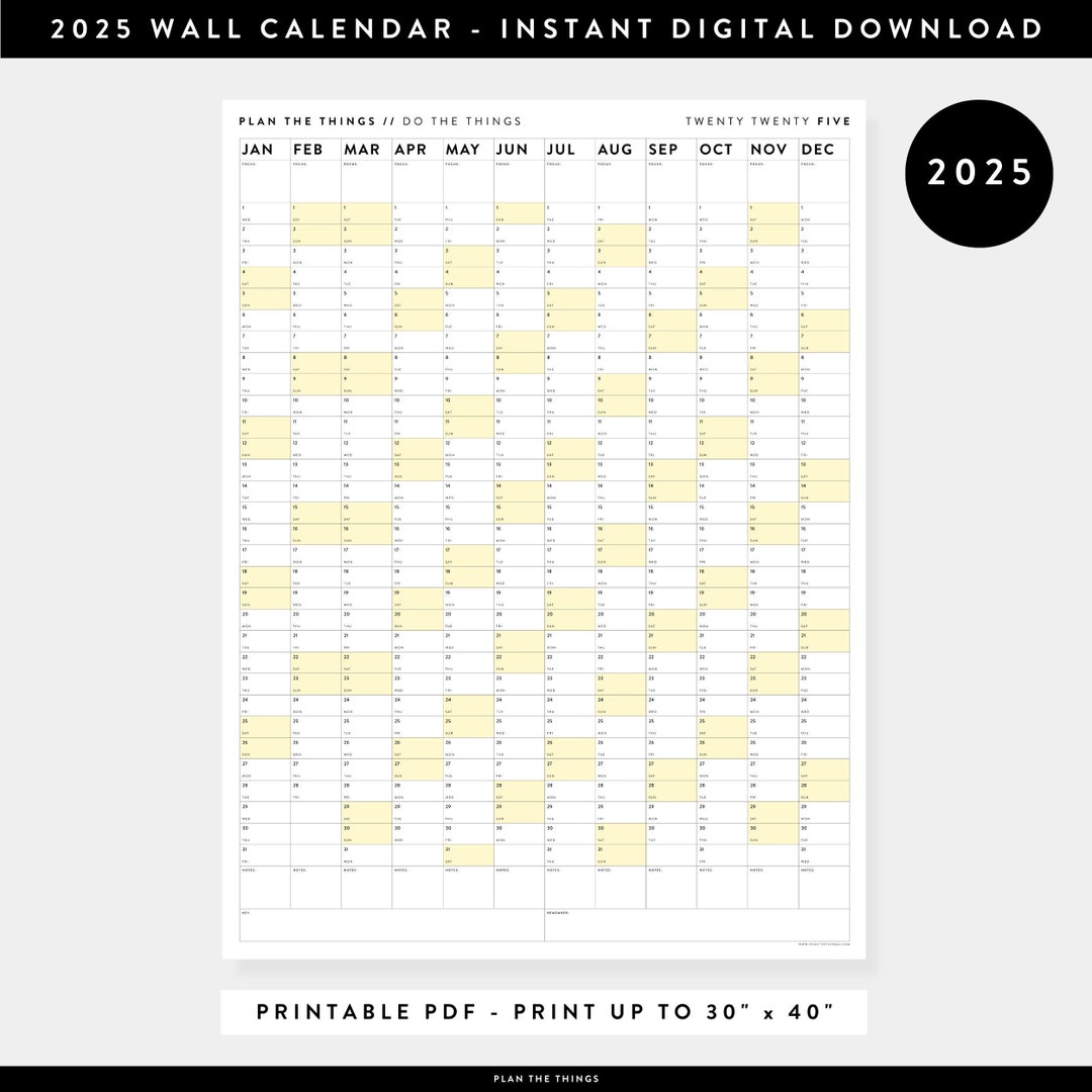 PRINTABLE 2025 Wall Calendar Digital PDF Instant Download 2025 Wall