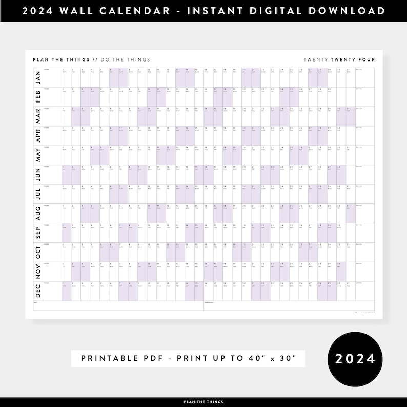 PRINTABLE 2024 Wall Calendar Digital PDF Instant Download Etsy