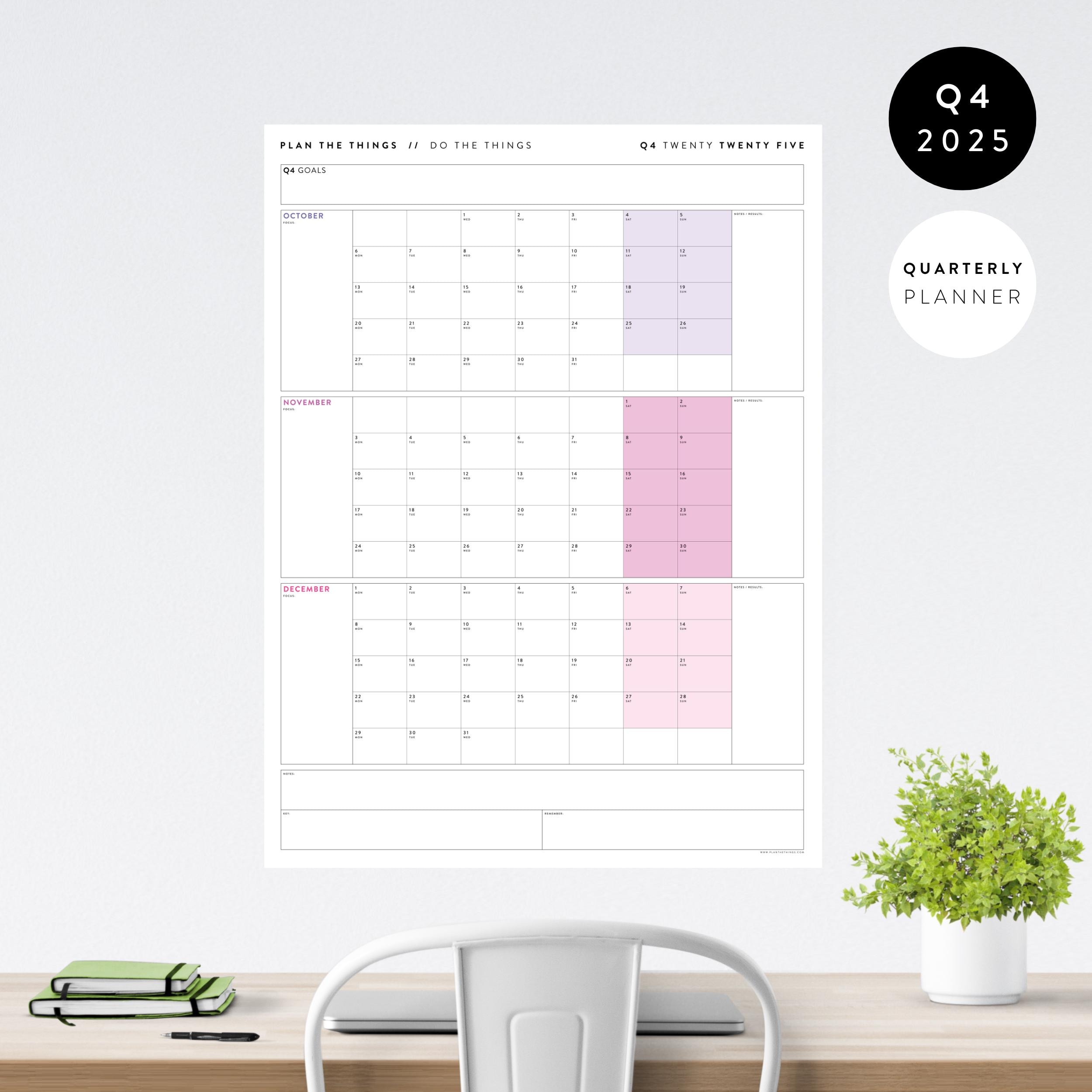 Q4 2025 Quarterly Giant Wall Calendar | October - December 2025 | 90 Day Plan | 12 Week Year Planner | Minimal Quarterly Planner (Rainbow)