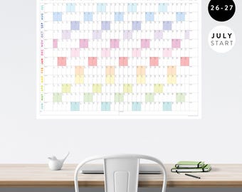 Calendario académico mural de julio de 2026-2027 / Planificador mensual de mitad de año / Calendario gigante arcoíris para estudiantes, profesores y familias