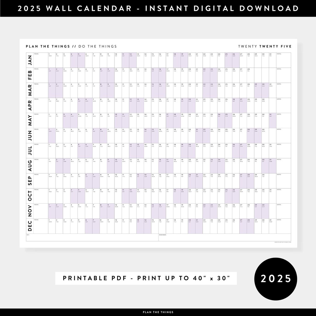 PRINTABLE 2025 Wall Calendar Digital PDF Instant Download 2025 Wall