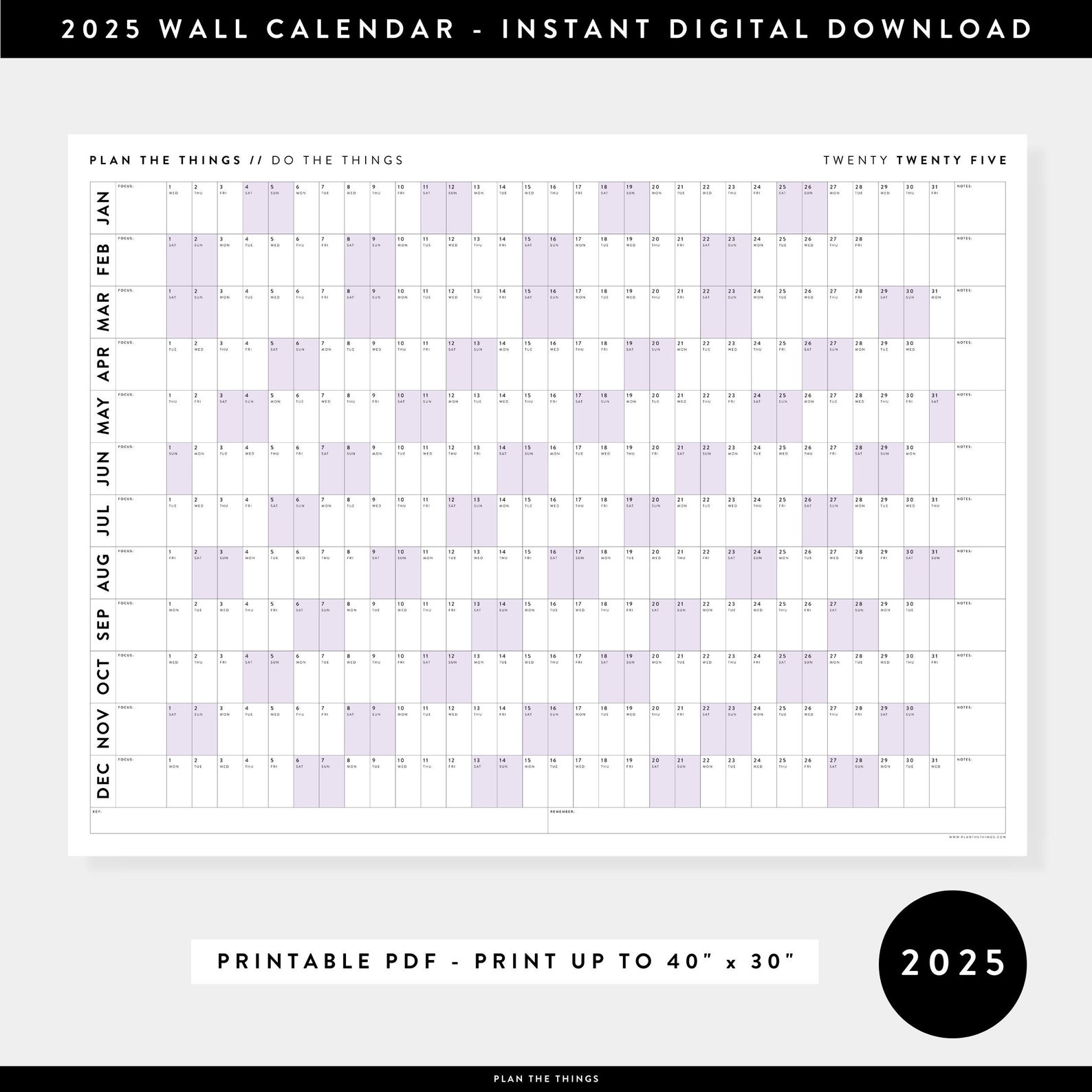 PRINTABLE 2025 Wall Calendar Digital PDF Instant Download Etsy