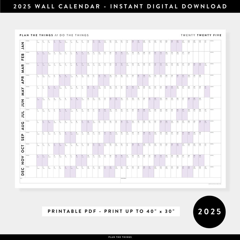 PRINTABLE 2025 Wall Calendar Digital PDF Instant Download - Etsy