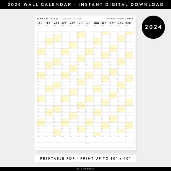 Calendario da parete 2024 STAMPABILE / Download istantaneo PDF digitale /  Pianificatore da parete 2024 / Pianificatore mensile / Pianificatore  annuale 2024 Verticale / Giallo -  Italia