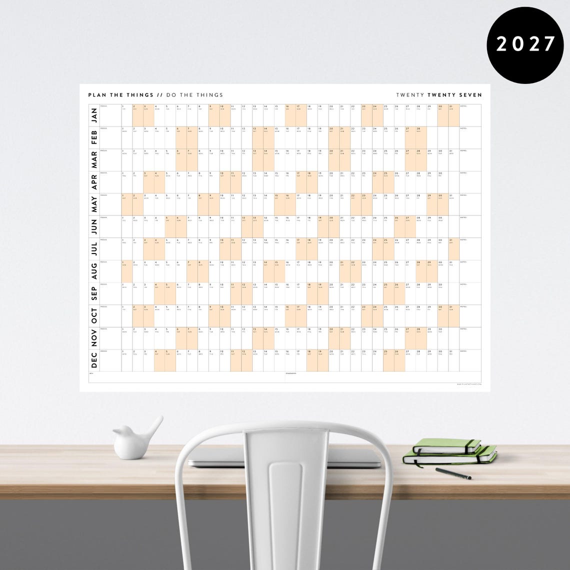 PRINTABLE 2027 Horizontal Wall Calendar | Digital PDF Instant Download ...
