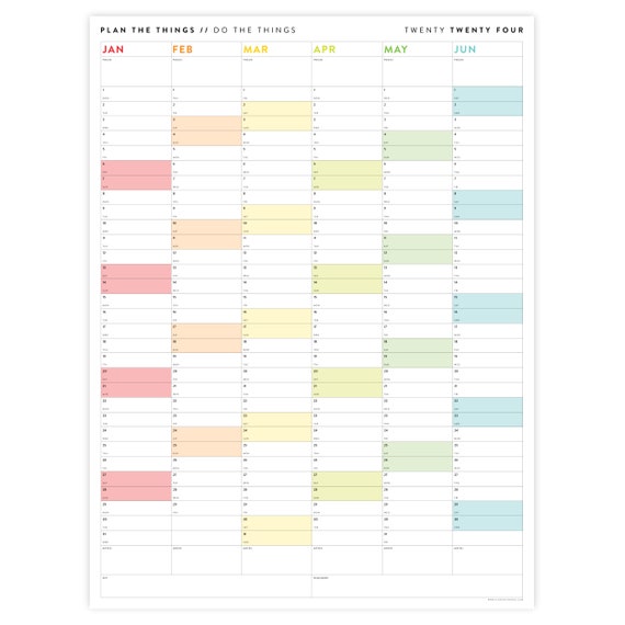 Wall Planner 2024, PRINTABLE Wall Planner, Wall Planner Family, Yearly Wall  Planner January 24 Rainbow Colors, Monthly Planner, Year to View 