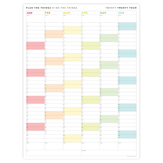 PRINTABLE Six Month Giant Wall Calendar SET 2024 Half Year Planner Annual  Set 6 Month Wall Planner Set PDF Instant Download rainbow - Etsy