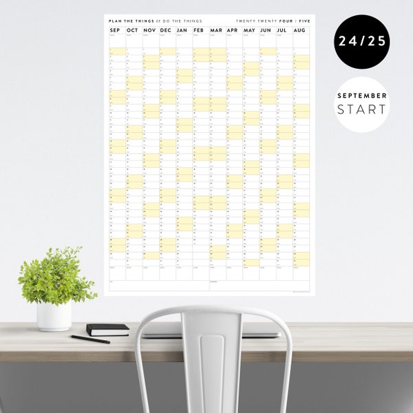 2024 2025 September Start Vertical Academic Giant Wall Calendar Etsy