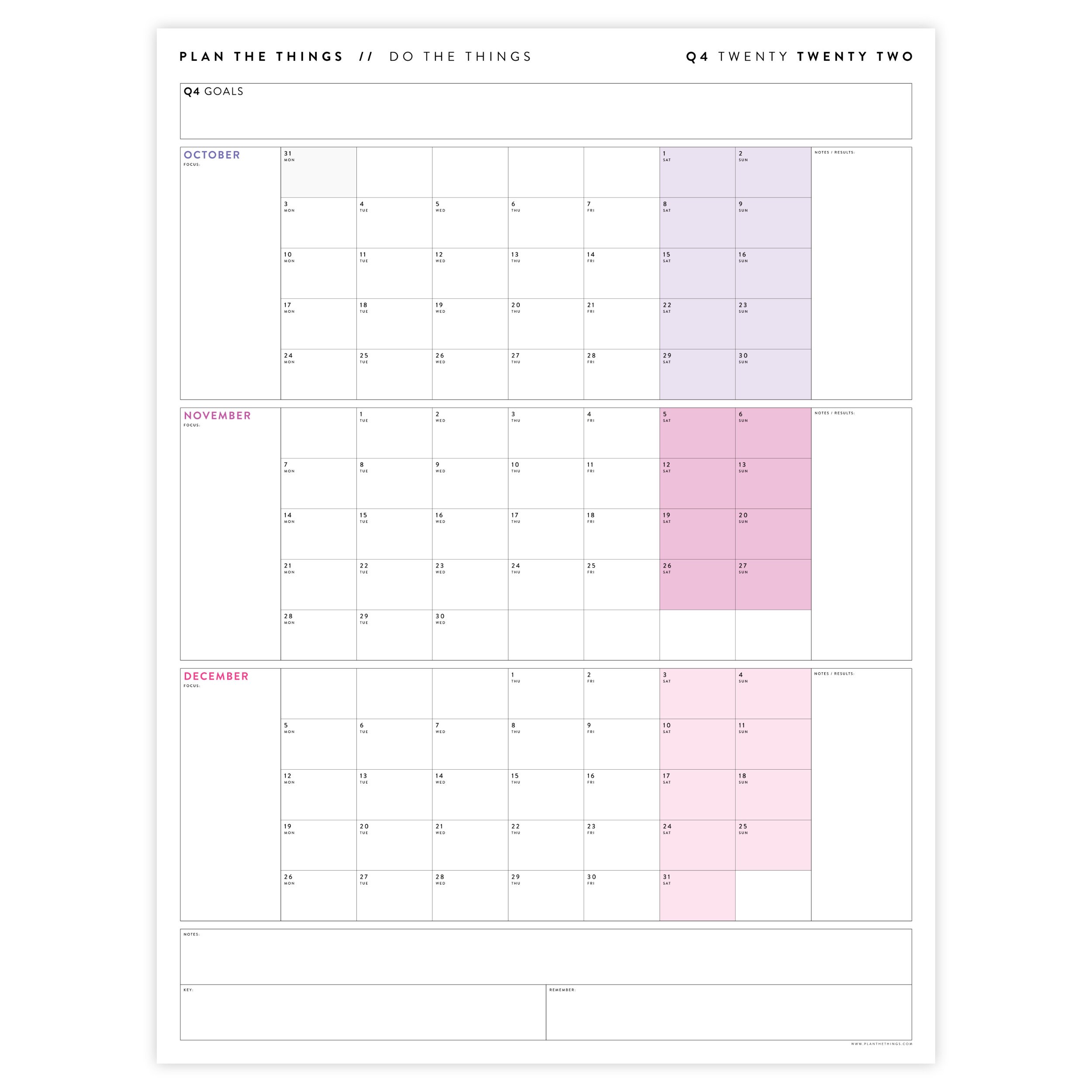 printable q4 2022 quarterly wall calendar digital pdf etsy