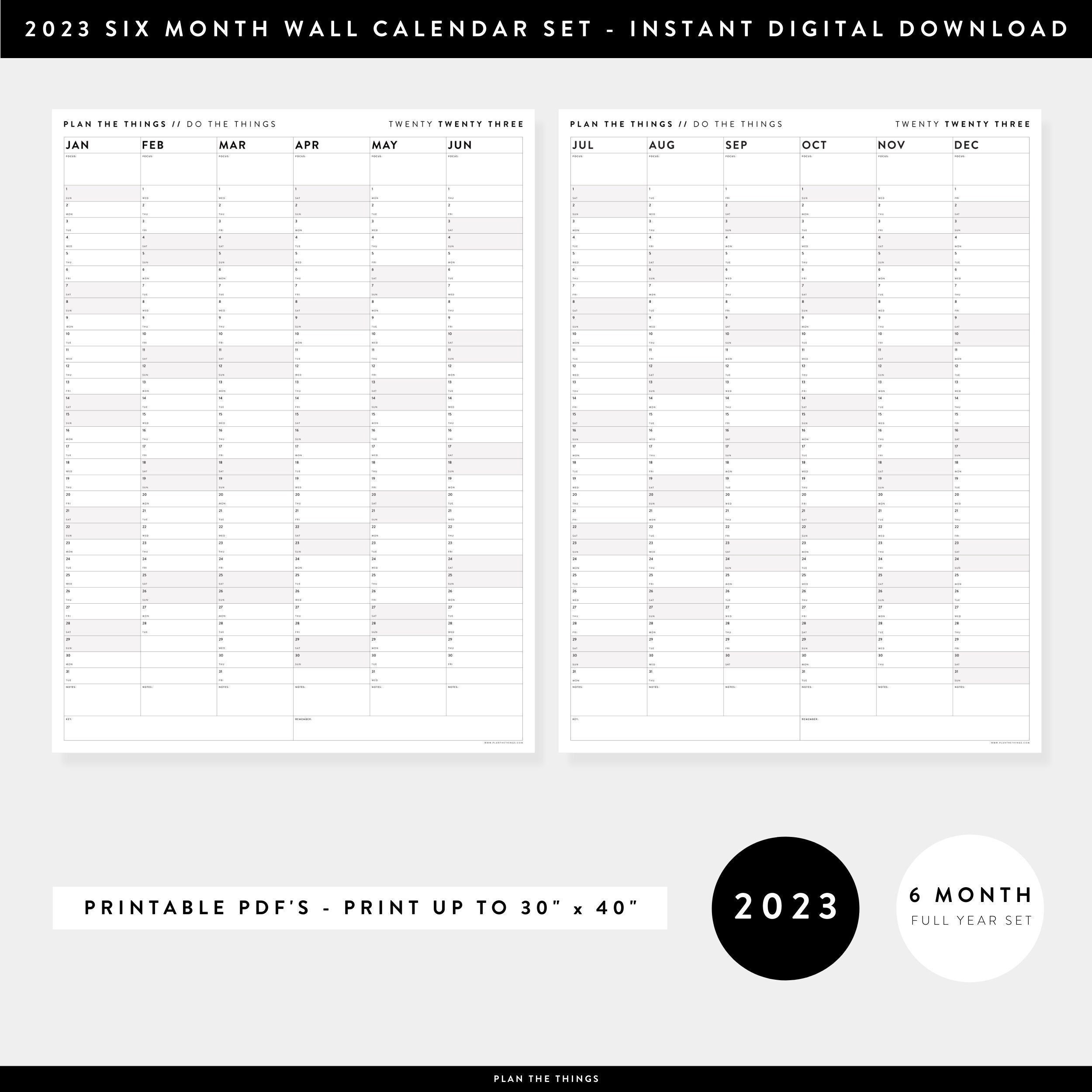 PRINTABLE Six Month Giant Wall Calendar SET 2023 Half Year - Etsy
