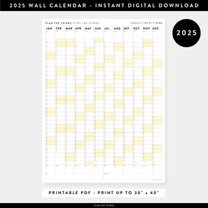 PRINTABLE 2025 Wall Calendar | Digital PDF Instant Download | 2025 Wall ...