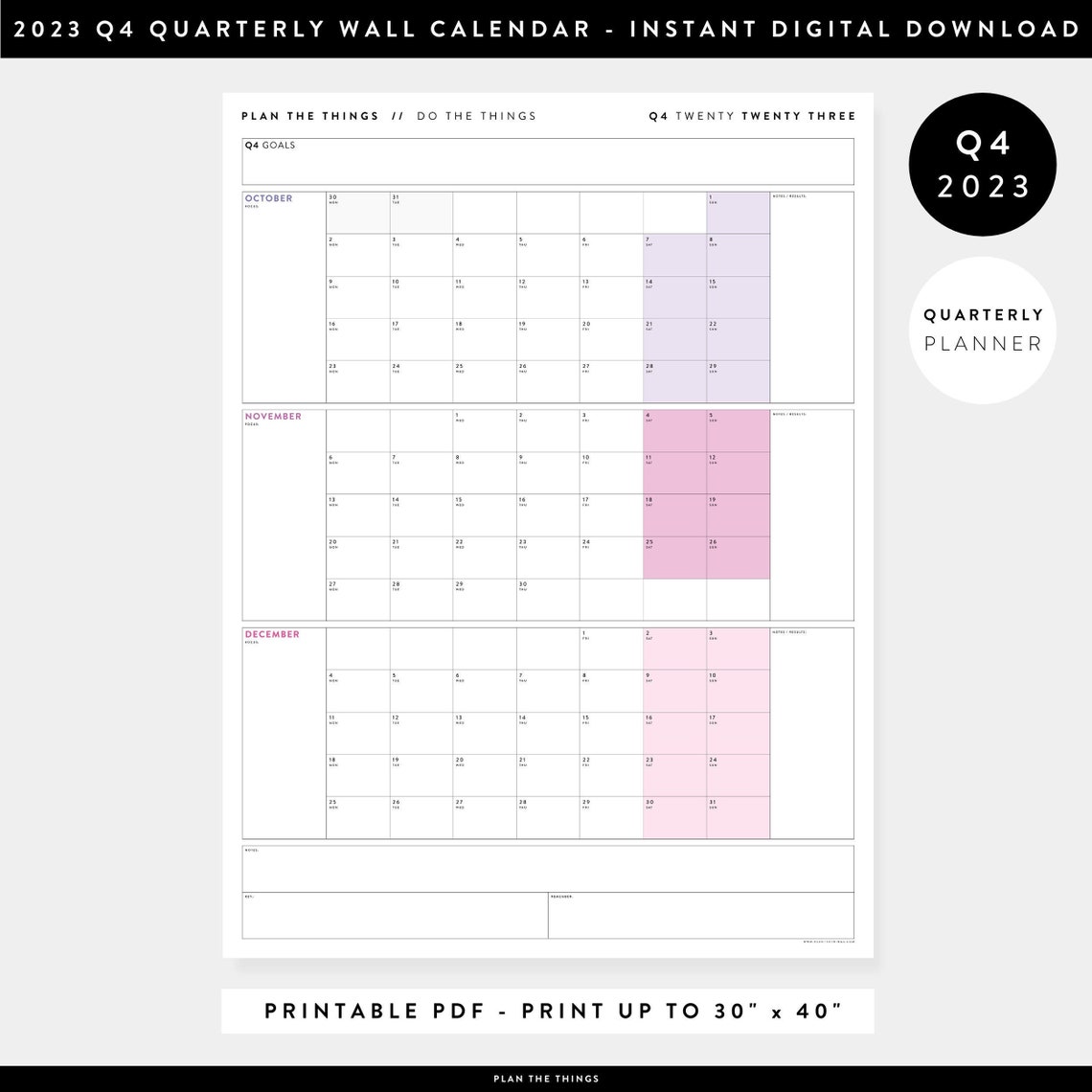 PRINTABLE Q4 2023 Quarterly Wall Calendar Digital PDF Etsy UK