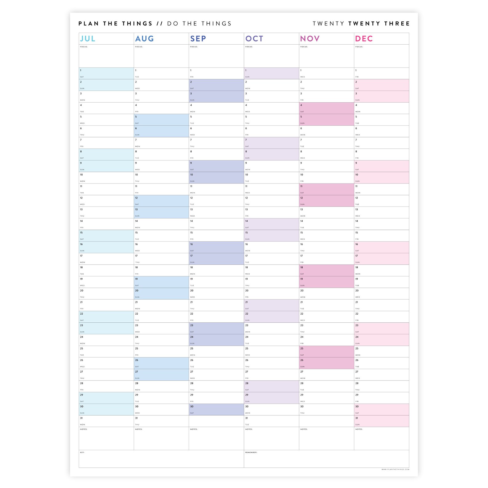 PRINTABLE Six Month 2023 Giant Wall Calendar July December - Etsy Australia