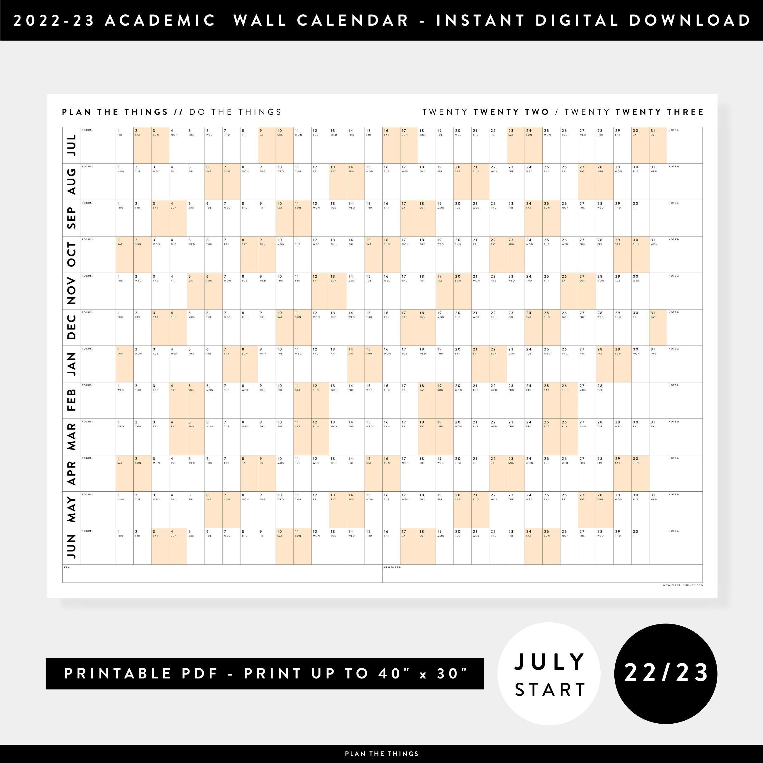 Usf Academic Calendar 2023 Printable 2022 2023 July Start Academic Wall Calendar Pdf | Etsy