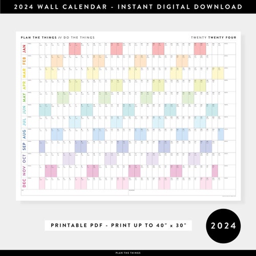 PRINTABLE 2024 Wall Calendar Digital PDF Instant Download Etsy