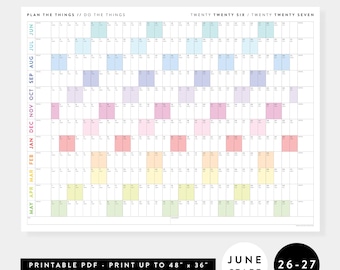 Calendrier mural universitaire à imprimer 2026-2027 JUIN Start | Téléchargement instantané PDF | Agenda annuel | Forfait mensuel | Agenda semestriel (arc-en-ciel)