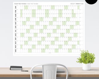 Riesen Wandkalender 2026 | 2026 Wandplaner | Jahresplaner | Jahresplaner | Monatsplaner | 2026 Jahresplaner (Horizontal / Grün)