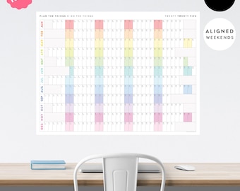NEW LAYOUT! Giant 2025 Wall Calendar with Aligned Weekends | 2025 Annual Planner | 2025 Minimalist Yearly Planner (Horizontal / Rainbow)