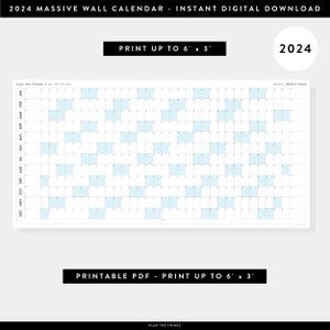 PRINTABLE 6' X 3' Massive 2024 Annual Wall Calendar Digital PDF Instant ...