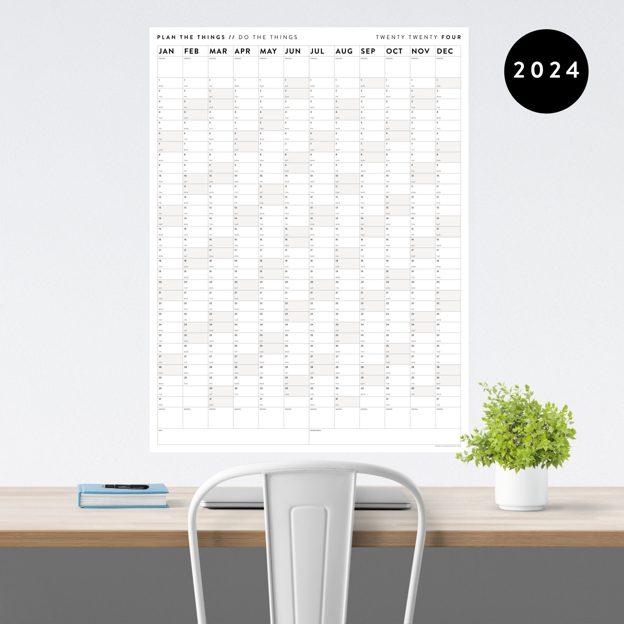 Giant 2024 Wall Calendar 2024 Large Wall Planner Annual Etsy