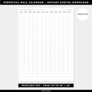 PRINTABLE Perpetual / Forever Wall Calendar | Digital PDF Instant Download | Undated Wall Calendar | Annual Planner (Vertical / B + W)