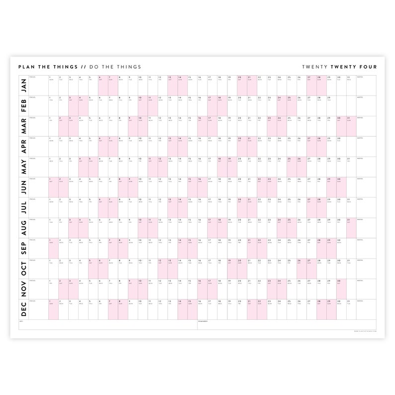 Giant 2024 Wall Calendar 2024 Wall Planner Annual Planner Yearly Planner Monthly Planner 2024 Year Planner Horizontal / Pink image 2