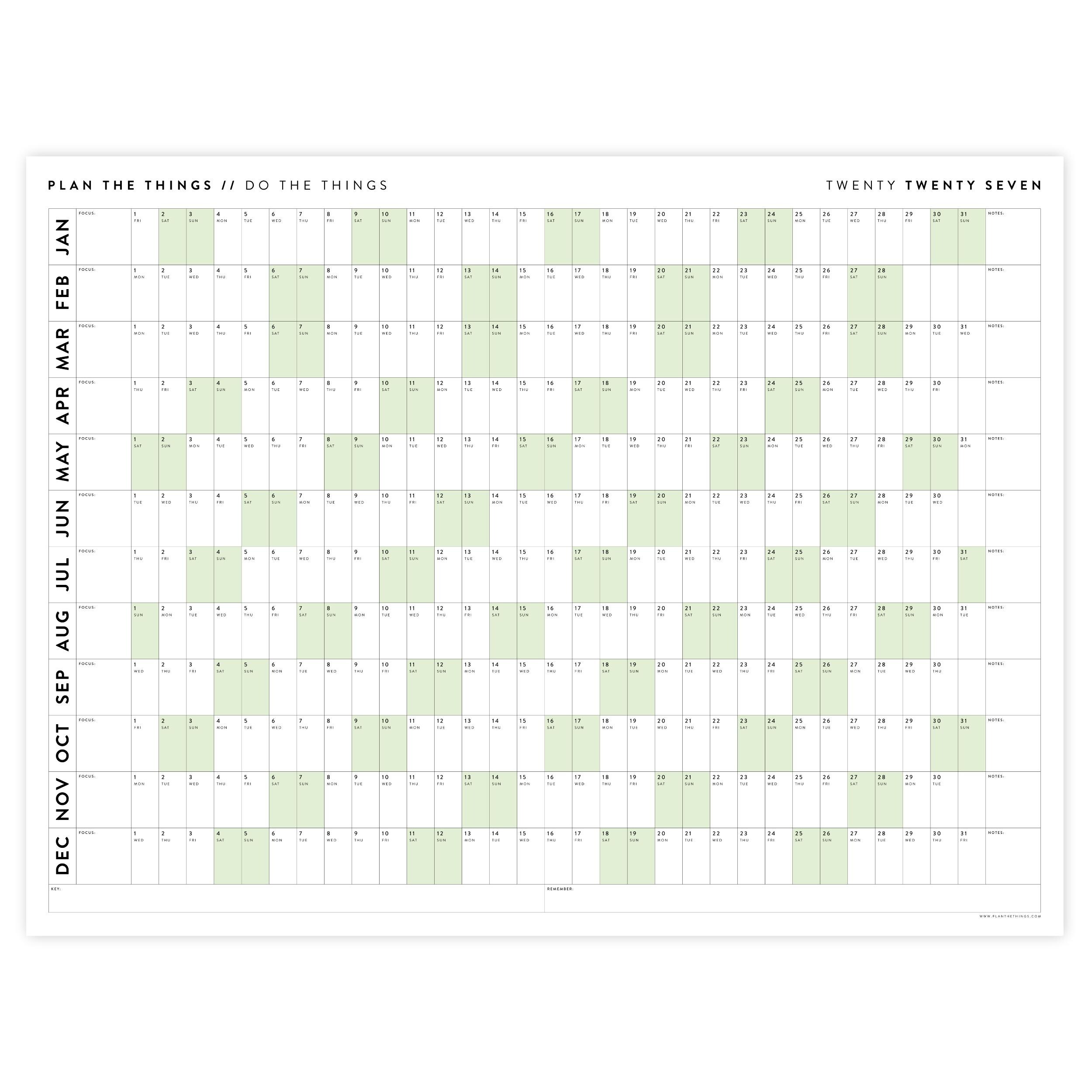 PRINTABLE 2027 Horizontal Wall Calendar | Digital PDF Instant Download ...