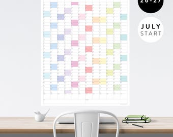 2026 - 2027 July Start Academic Wall Calendar | Mid-Year Monthly Planner | Annual Academic Vertical Family Student Teacher (Rainbow)
