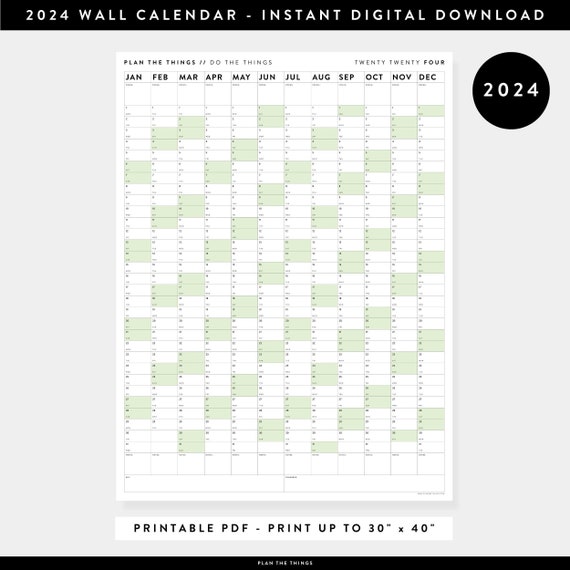 Calendario da parete 2024 STAMPABILE / Download istantaneo PDF digitale /  Pianificatore da parete 2024 / Pianificatore mensile / Pianificatore  annuale 2024 Verticale / Verde -  Italia