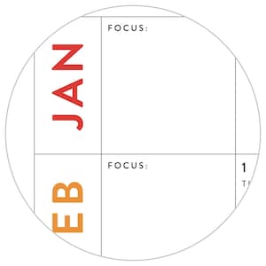 K&ouml;nnte beinhalten: Ein wei&szlig;er runder Kalender mit einem grauen Rand. Der Monat Januar ist rot hervorgehoben und der Monat Februar orange. Das Wort "FOCUS" steht zweimal auf dem Kalender.