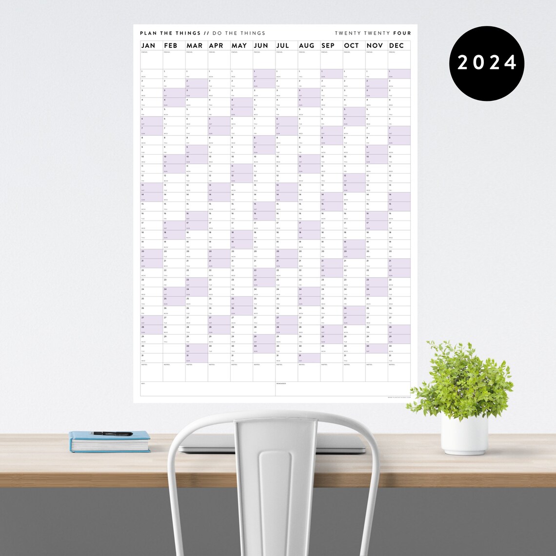 PRINTABLE 2024 Wall Calendar Digital PDF Instant Download - Etsy