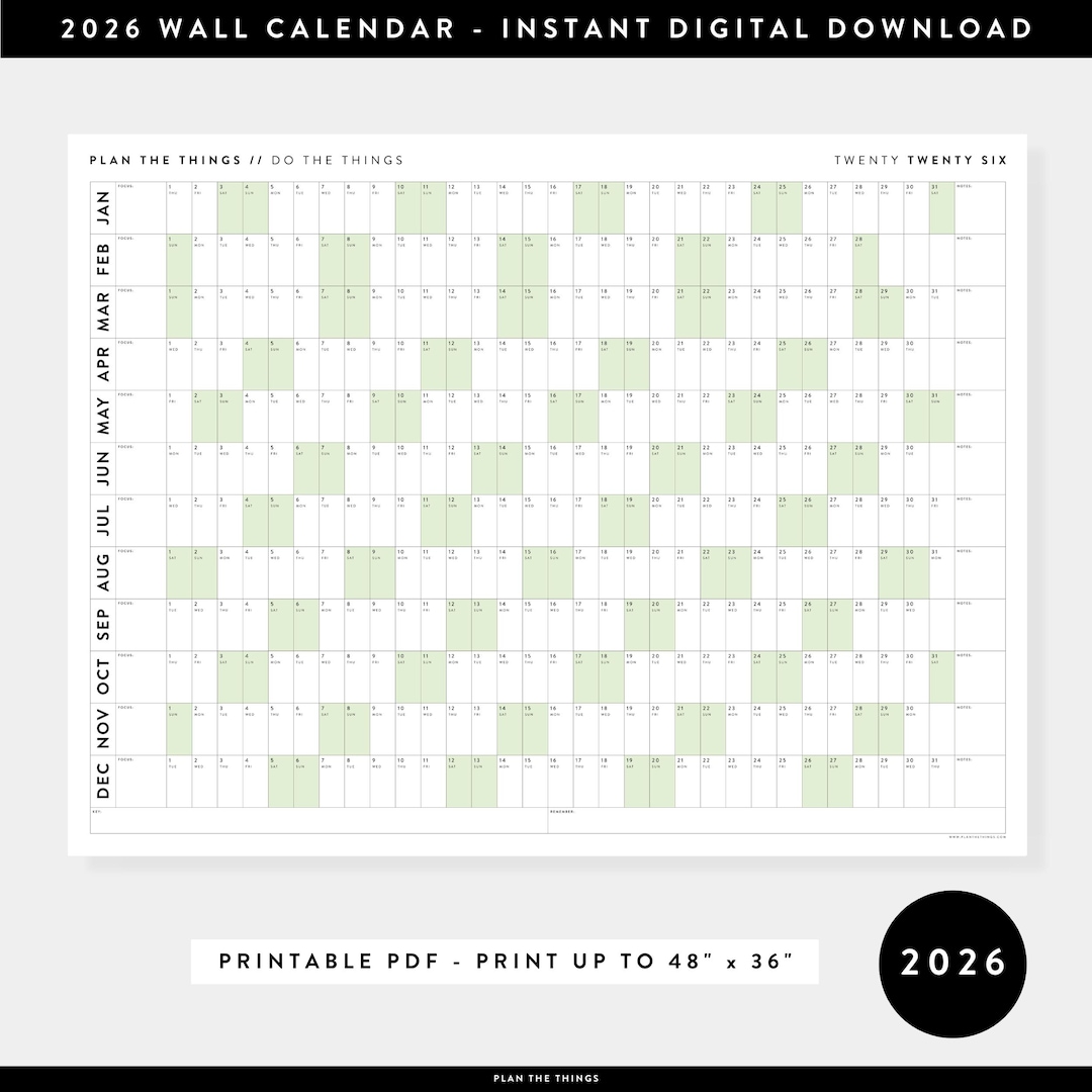PRINTABLE 2026 Wall Calendar | Digital PDF Instant Download | 2026 Wall ...