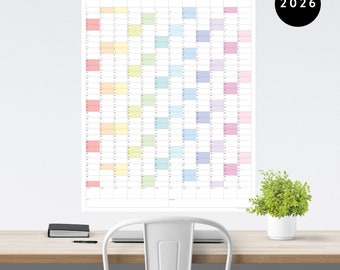Riesen Wandkalender 2026 | 2026 Großer Wandkalender | Jahresplaner | Jahresplaner | Monatsplaner | 2026 Planer (Vertikal / Regenbogen)