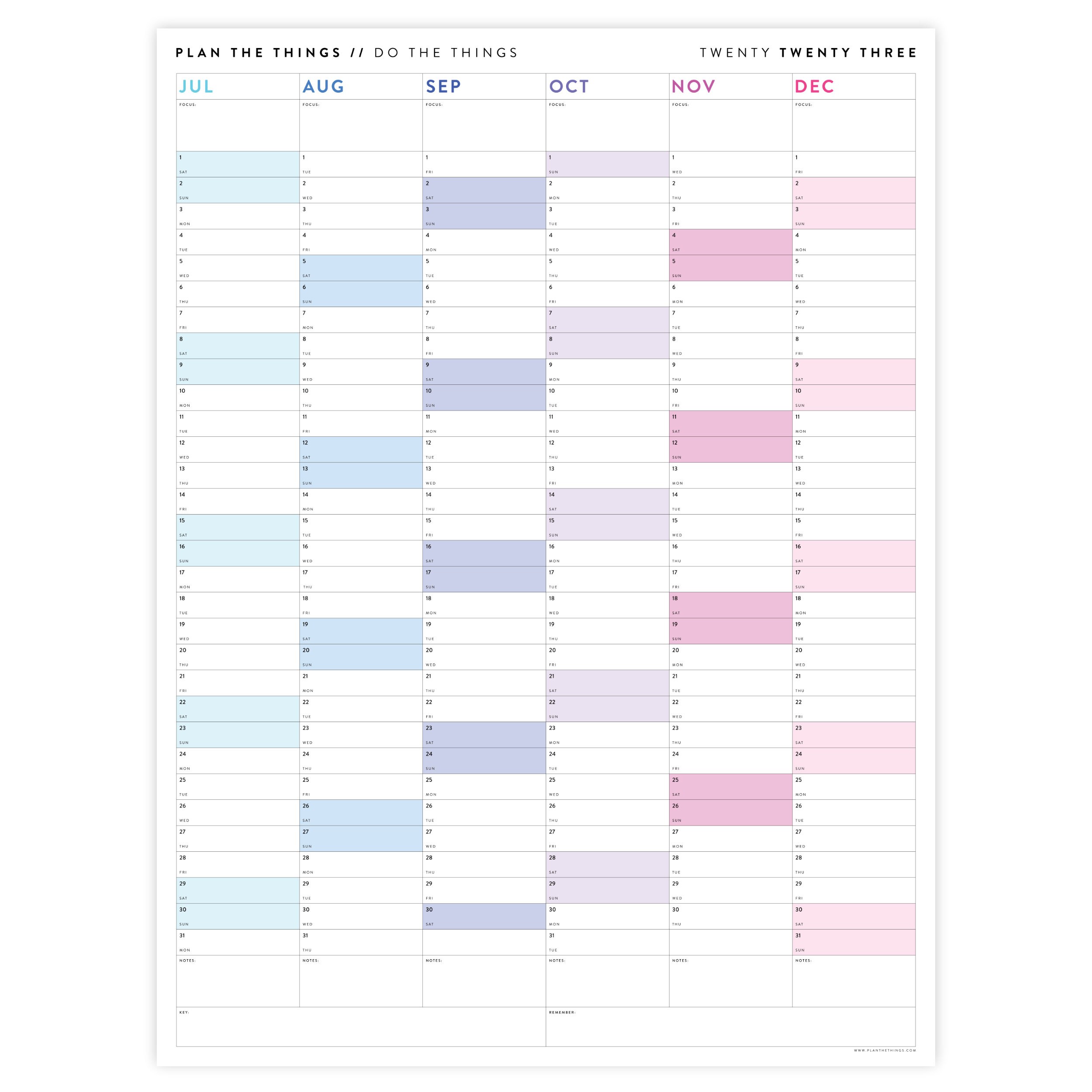 Six Month 2023 Giant Wall Calendar July December Half Etsy
