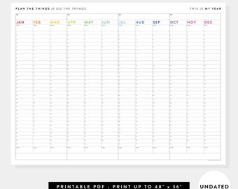 PRINTABLE Perpetual Annual + Quarterly Wall Planner Calendar | Digital PDF Instant Download | Print up to 48" x 36" (Rainbow)