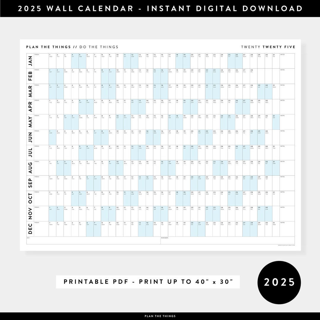 PRINTABLE 2025 Wall Calendar Digital PDF Instant Download 2025 Wall