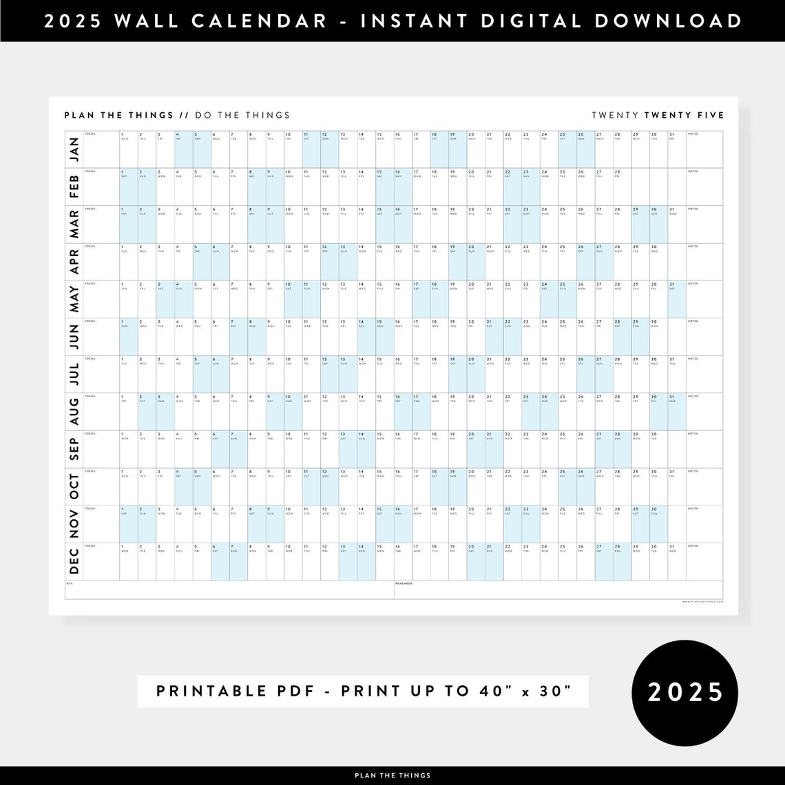 PRINTABLE 2025 Wall Calendar Digital PDF Instant Download - Etsy