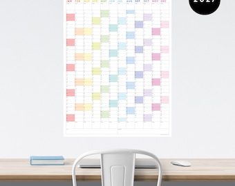 Giant 2027 Wall Calendar | Minimalist Modern Year at a Glance Annual Planner (Vertical / Rainbow)