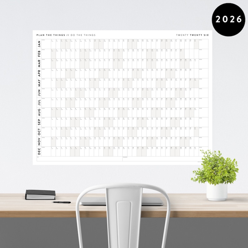 Riesen Wandkalender 2026 | 2026 Wandplaner | Jahresplaner | Jahresplaner | Monatsplaner | 2026 Jahresplaner (Horizontal / Grau) Bild 1