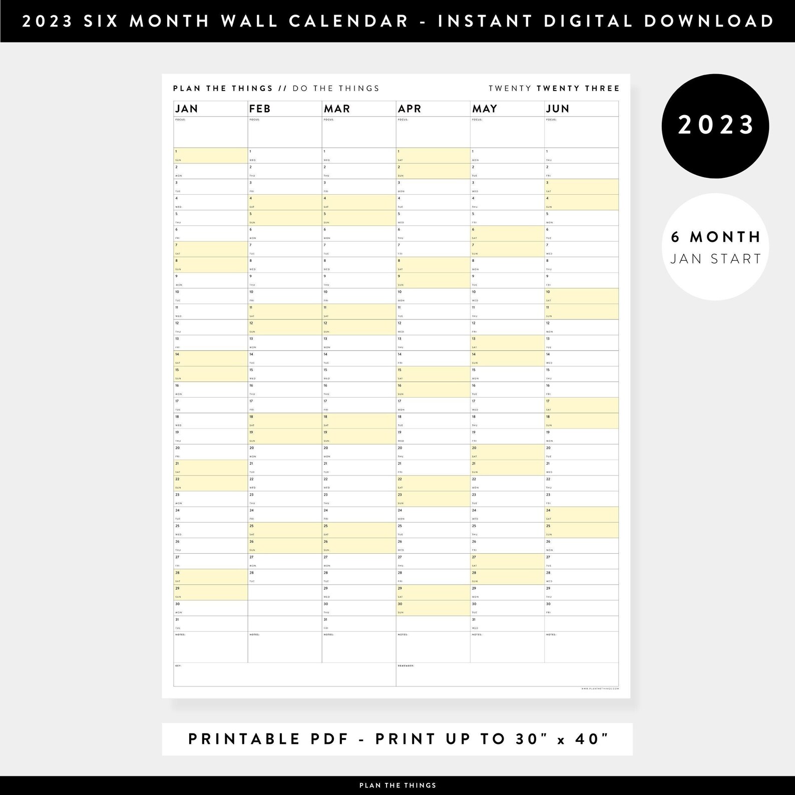 PRINTABLE Six Month 2023 Giant Wall Calendar January June Etsy Belgi 