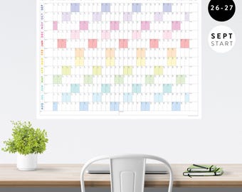 2026 - 2027 SEPTEMBER START Horizontal Academic Year Giant Wall Calendar | School Student Classroom Mid-Year Annual Wall Planner - Rainbow