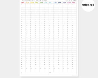 PRINTABLE Undated Perpetual / Forever Annual Wall Calendar | Digital PDF Instant Download | Print up to 36" x 48" (Vertical / Rainbow)