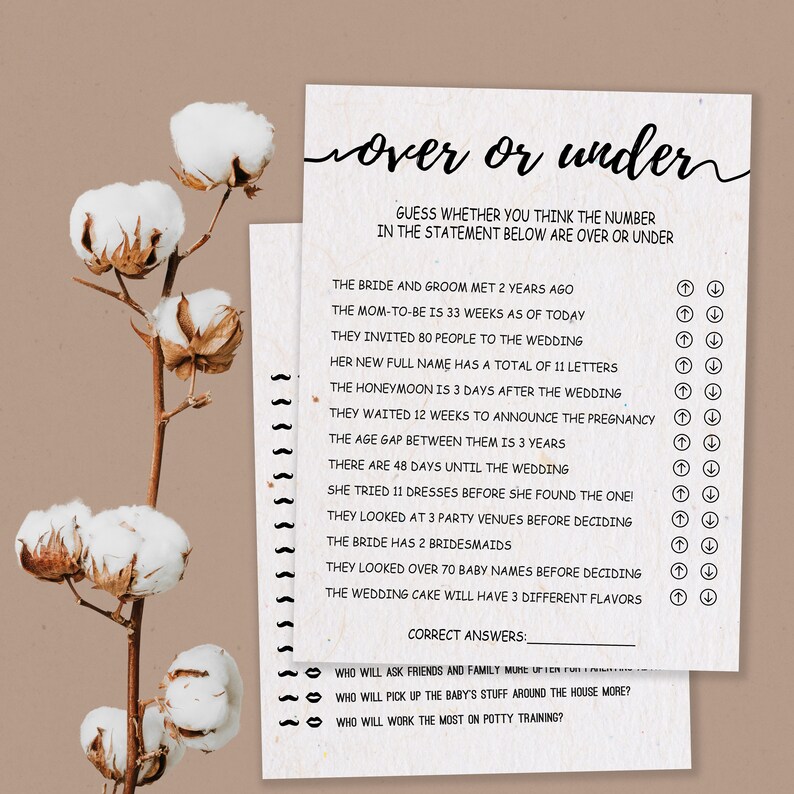 Over or Under Baby Shower Game Quiz Gender Neutral Game Etsy