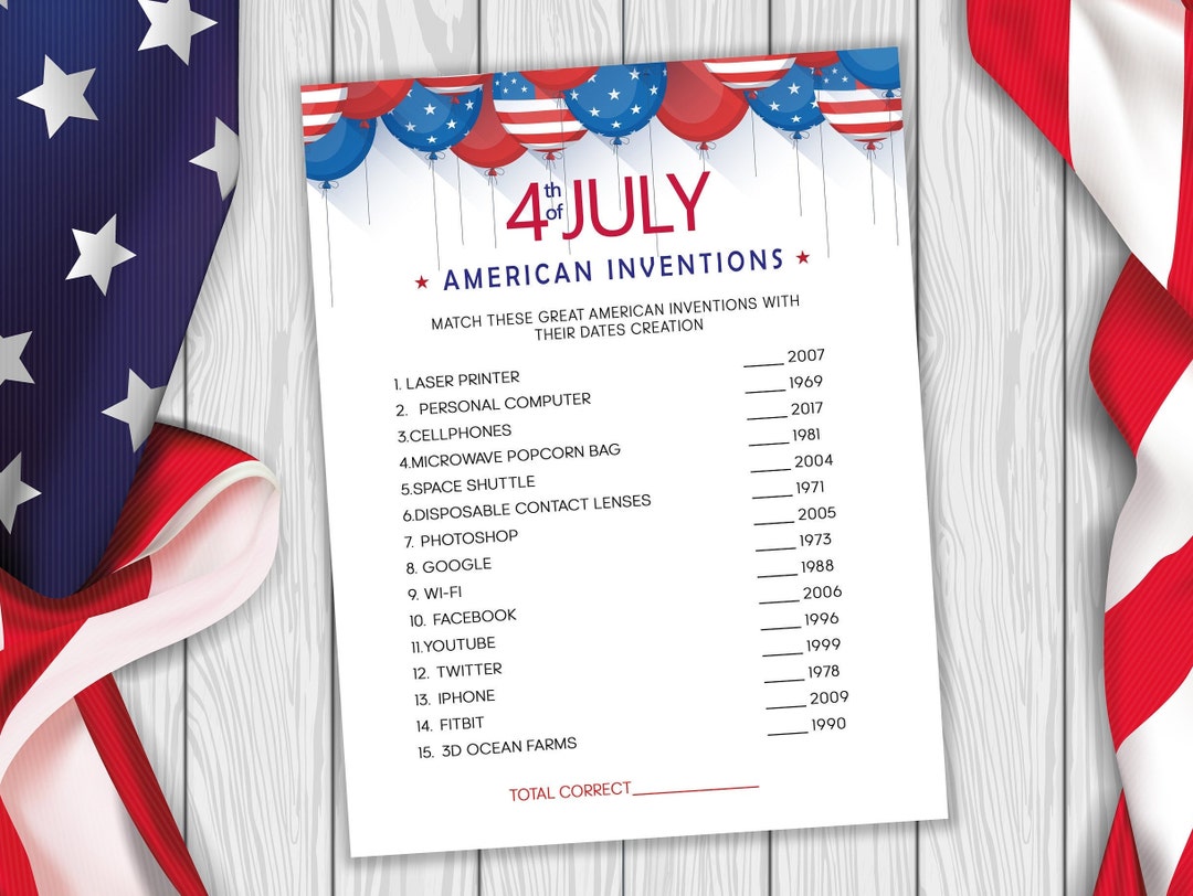 American Inventions, 4th of July Printable Games, Patriotic Fourth of ...