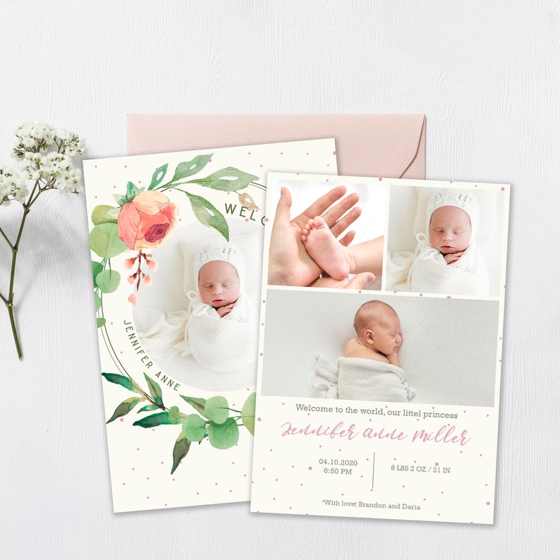 Birth Announcement Template Birth Baby Boy Girl Annoucement Newborn Templates for Photoshop Custom Printable Card Collage Instant Download