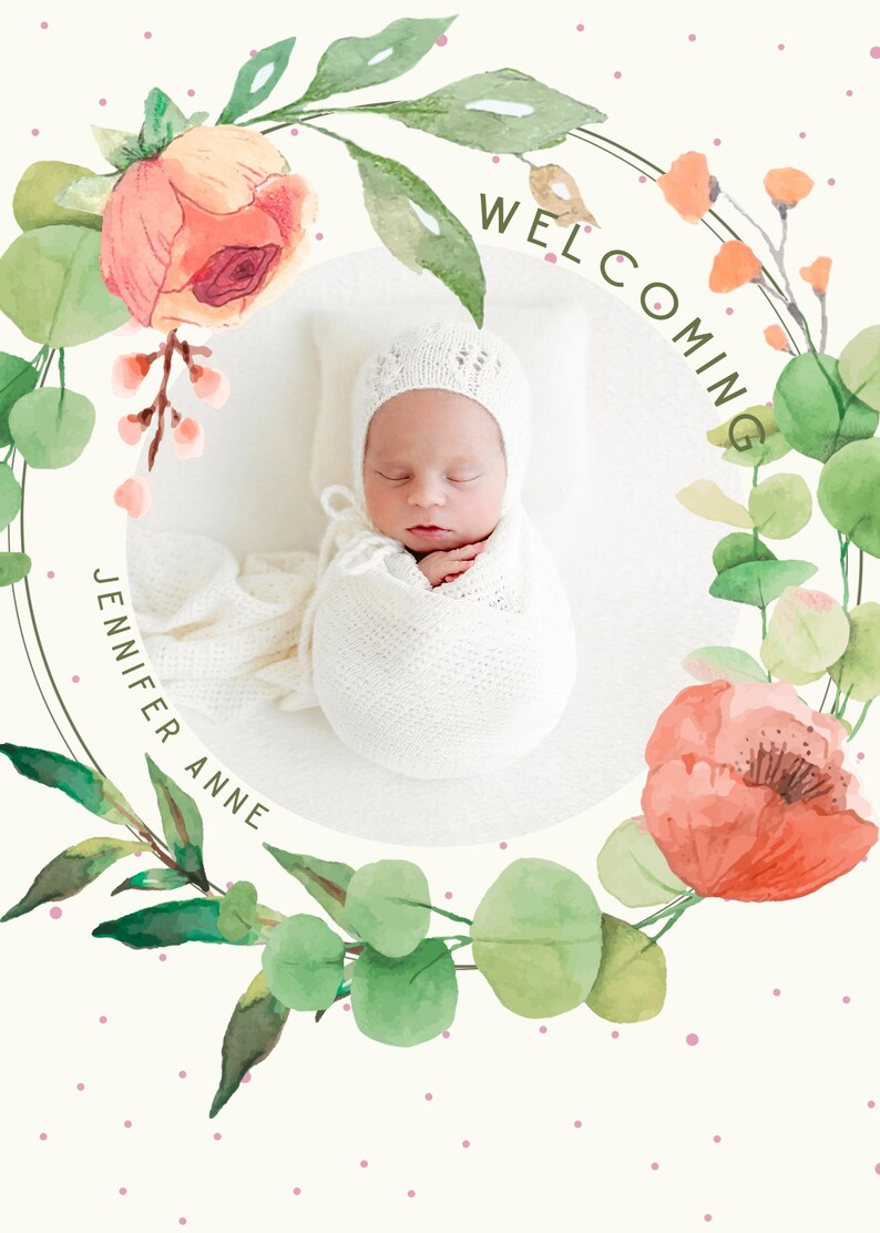 Birth Announcement Template Birth Baby Boy Girl Annoucement Newborn Templates for Photoshop Custom Printable Card Collage Instant Download
