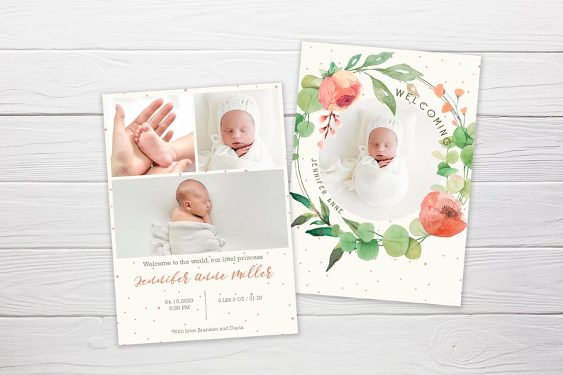 Birth Announcement Template Birth Baby Boy Girl Annoucement Newborn Templates for Photoshop Custom Printable Card Collage Instant Download